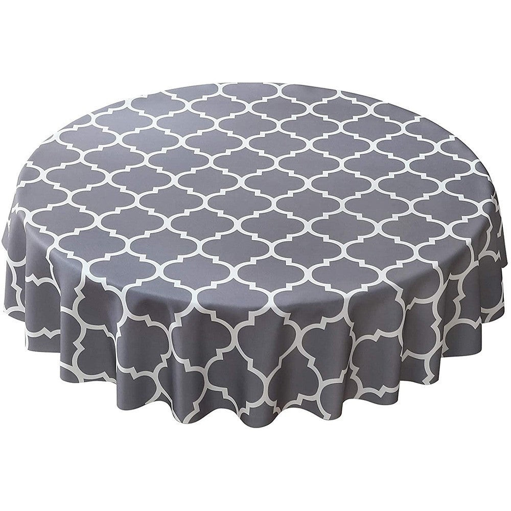 Plaid Print Waterproof Round Tablecloth Oil Proof Spill-Proof Table Cloth