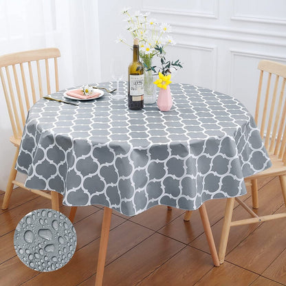 Plaid Print Waterproof Round Tablecloth Oil Proof Spill-Proof Table Cloth