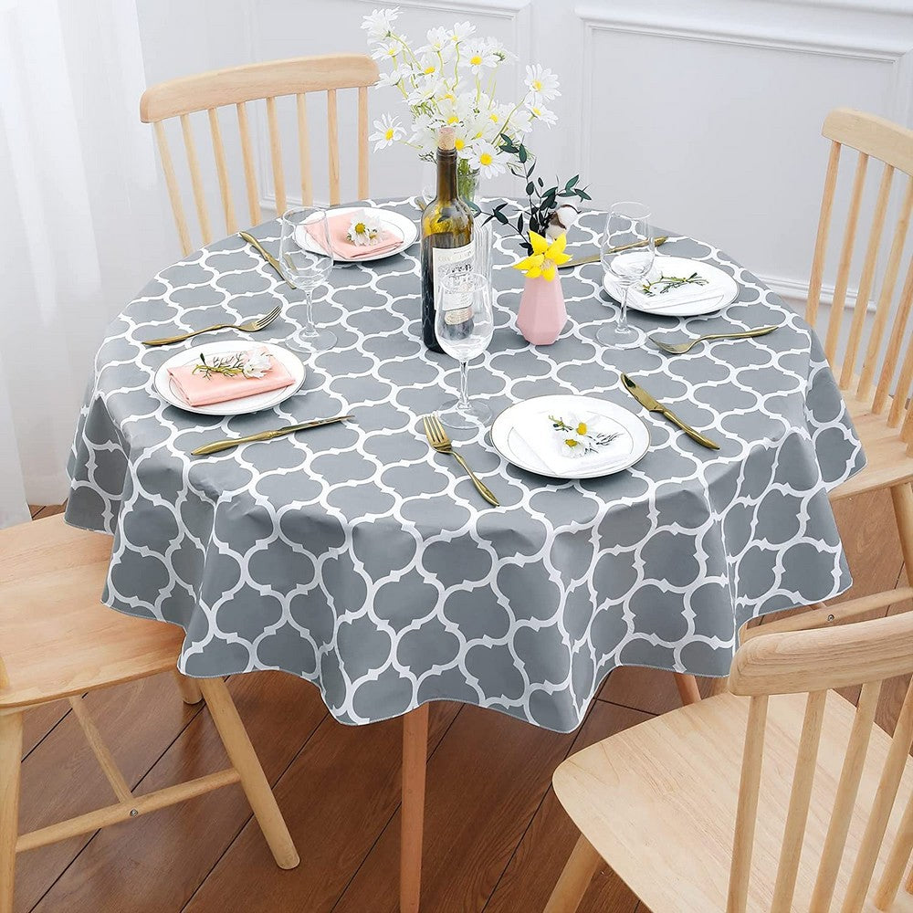 Plaid Print Waterproof Round Tablecloth Oil Proof Spill-Proof Table Cloth