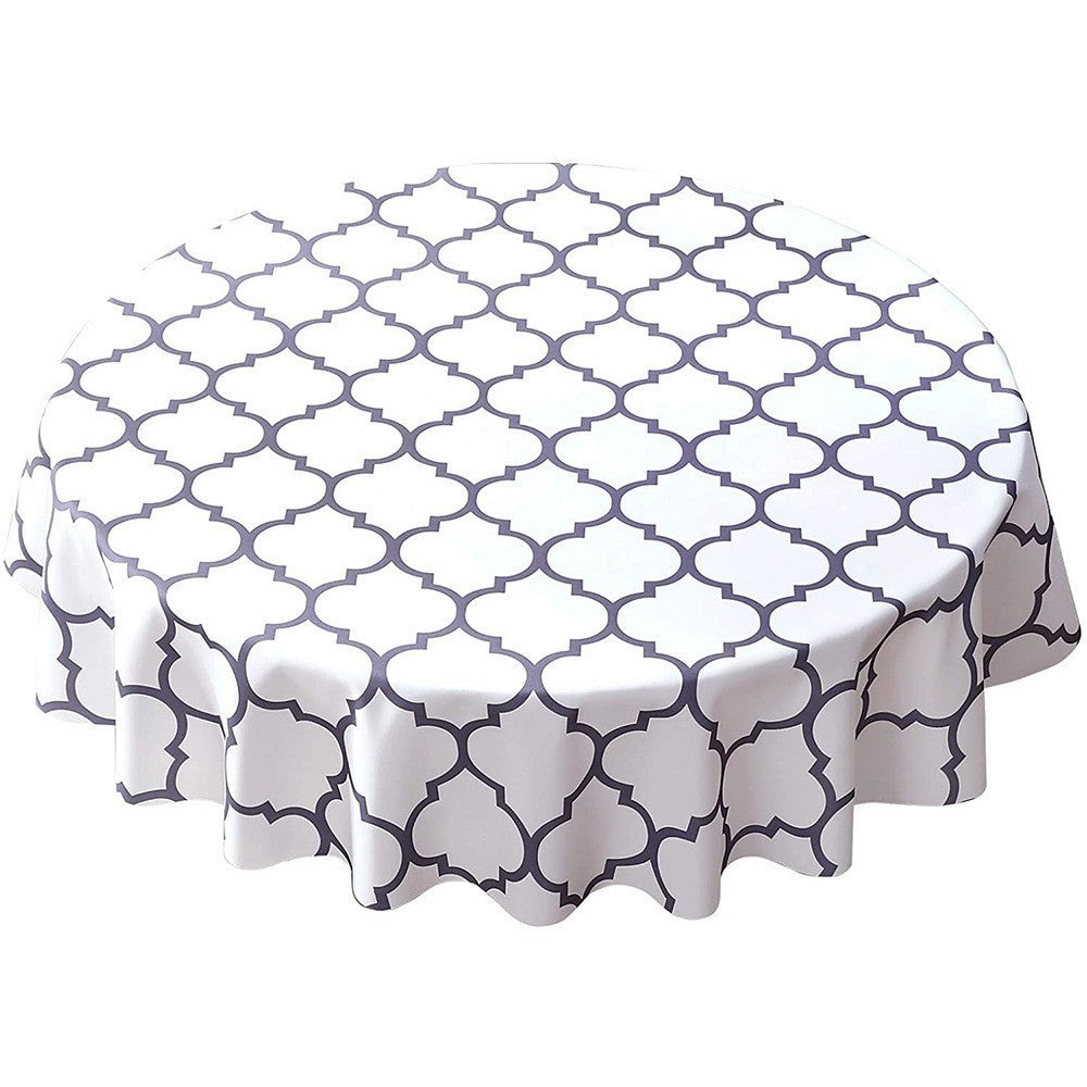 Plaid Print Waterproof Round Tablecloth Oil Proof Spill-Proof Table Cloth