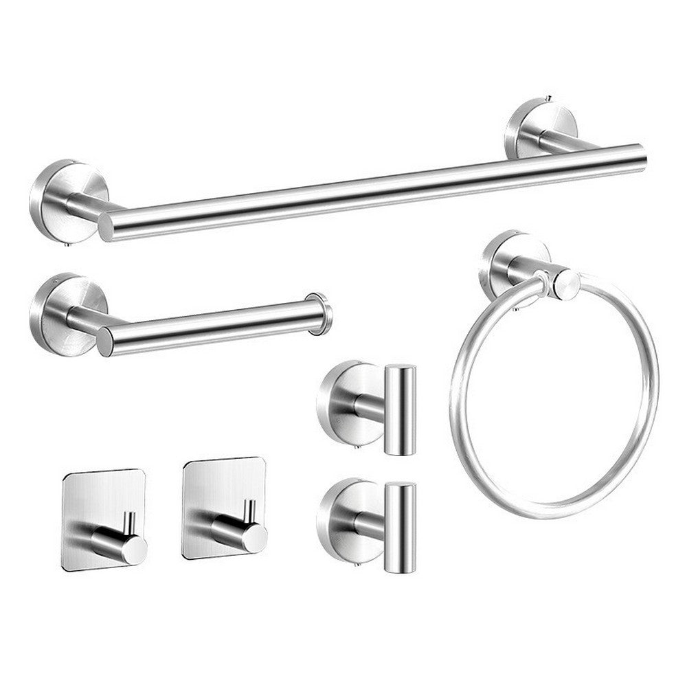 4/7Pcs Bathroom Hardware Set Stainless Steel Round Wall Mount-Silver