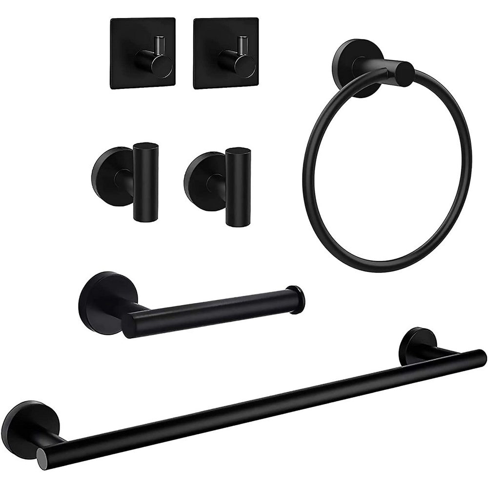 4/7Pcs Bathroom Hardware Set Stainless Steel Round Wall Mount-Black