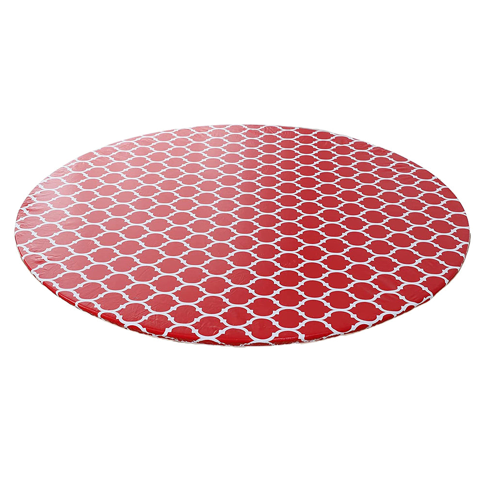 Waterproof Elastic Edge Round PVC Tablecloth for Kitchen-Red