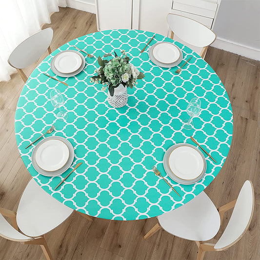 Waterproof Elastic Edge Round PVC Tablecloth for Kitchen-Green