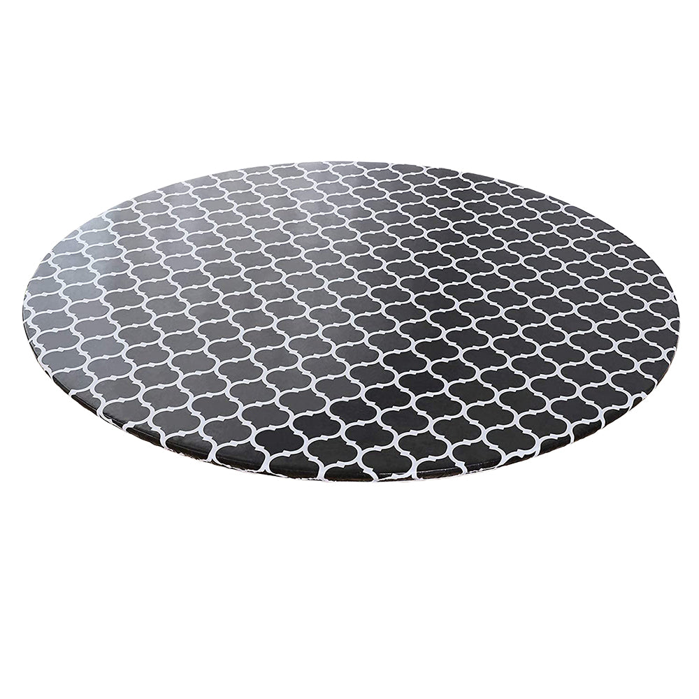 Waterproof Wipeable Elastic Edge Round PVC Tablecloth for Kitchen-Black
