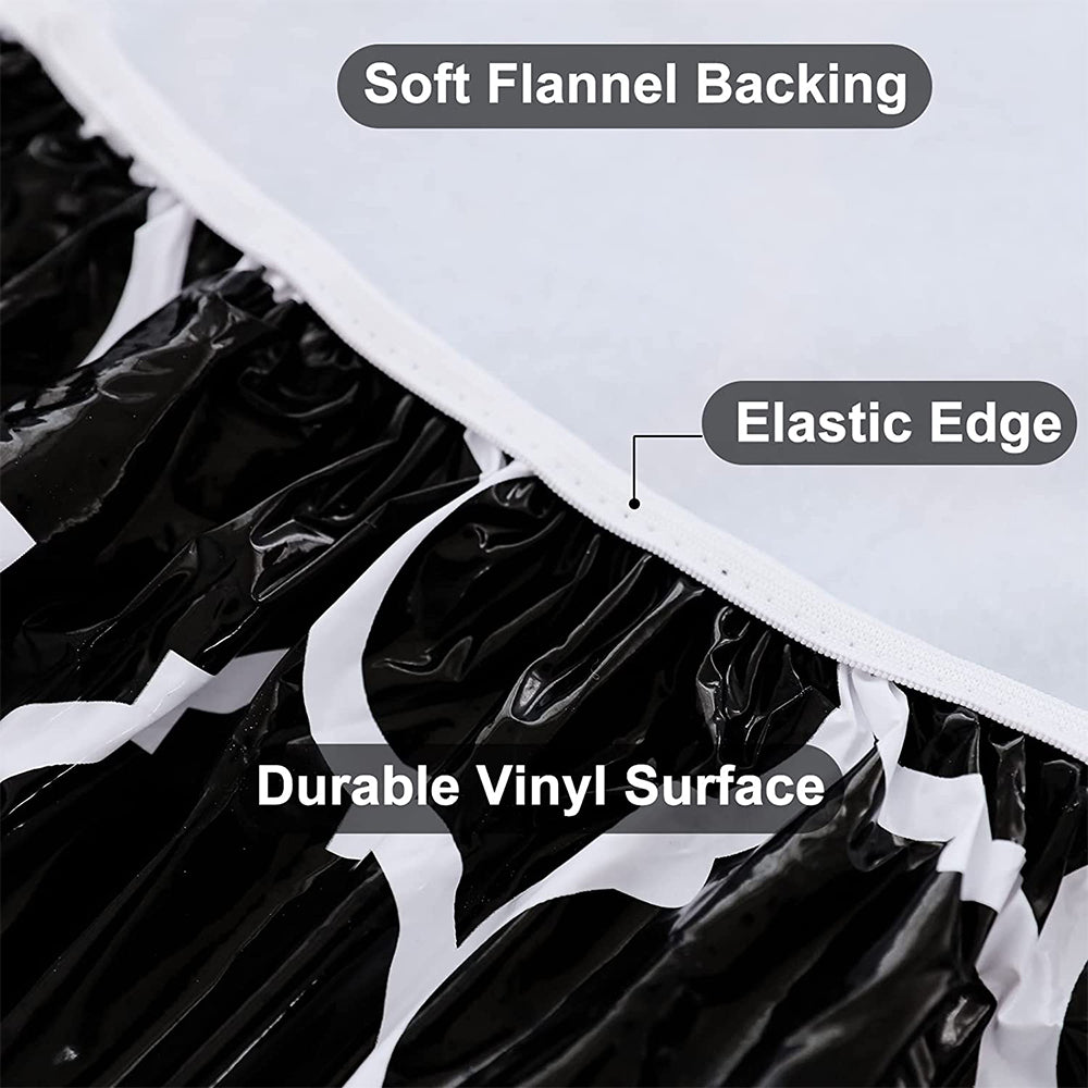 Waterproof Wipeable Elastic Edge Round PVC Tablecloth for Kitchen-Black
