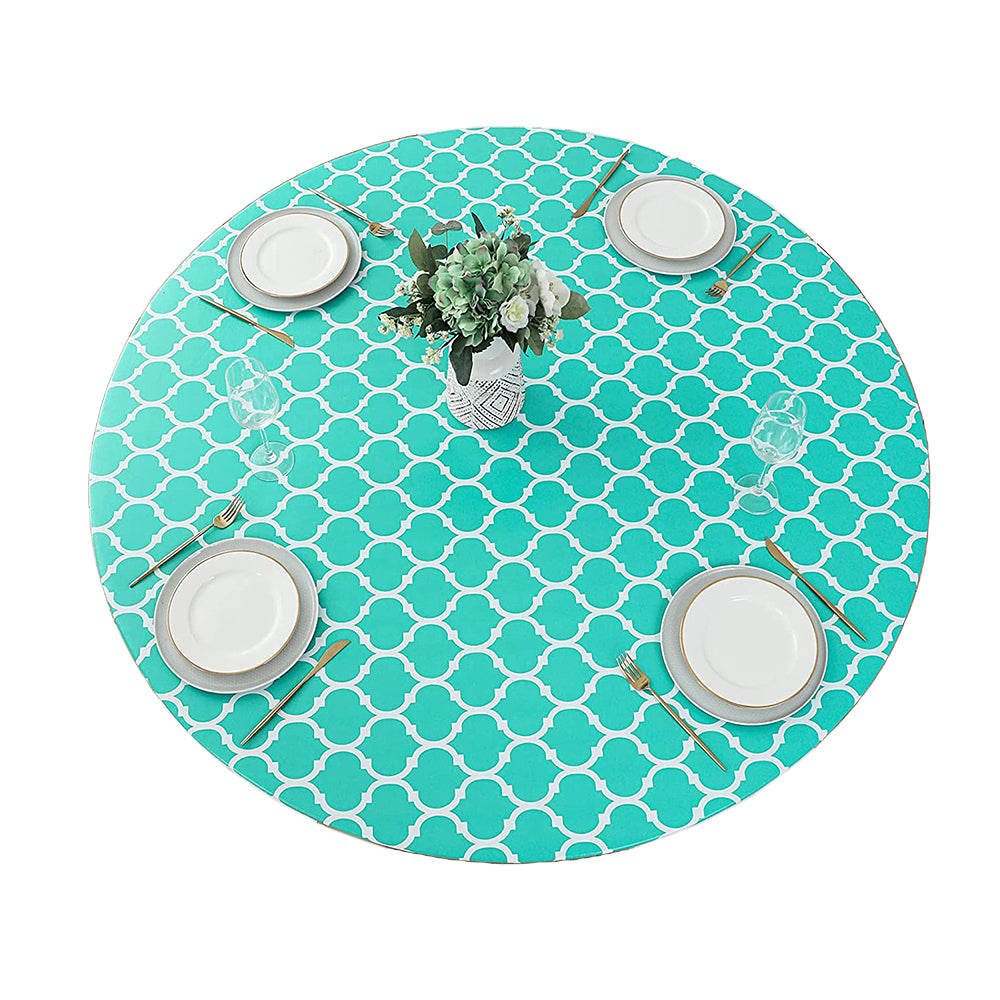 Waterproof Elastic Edge Round PVC Tablecloth for Kitchen-Green