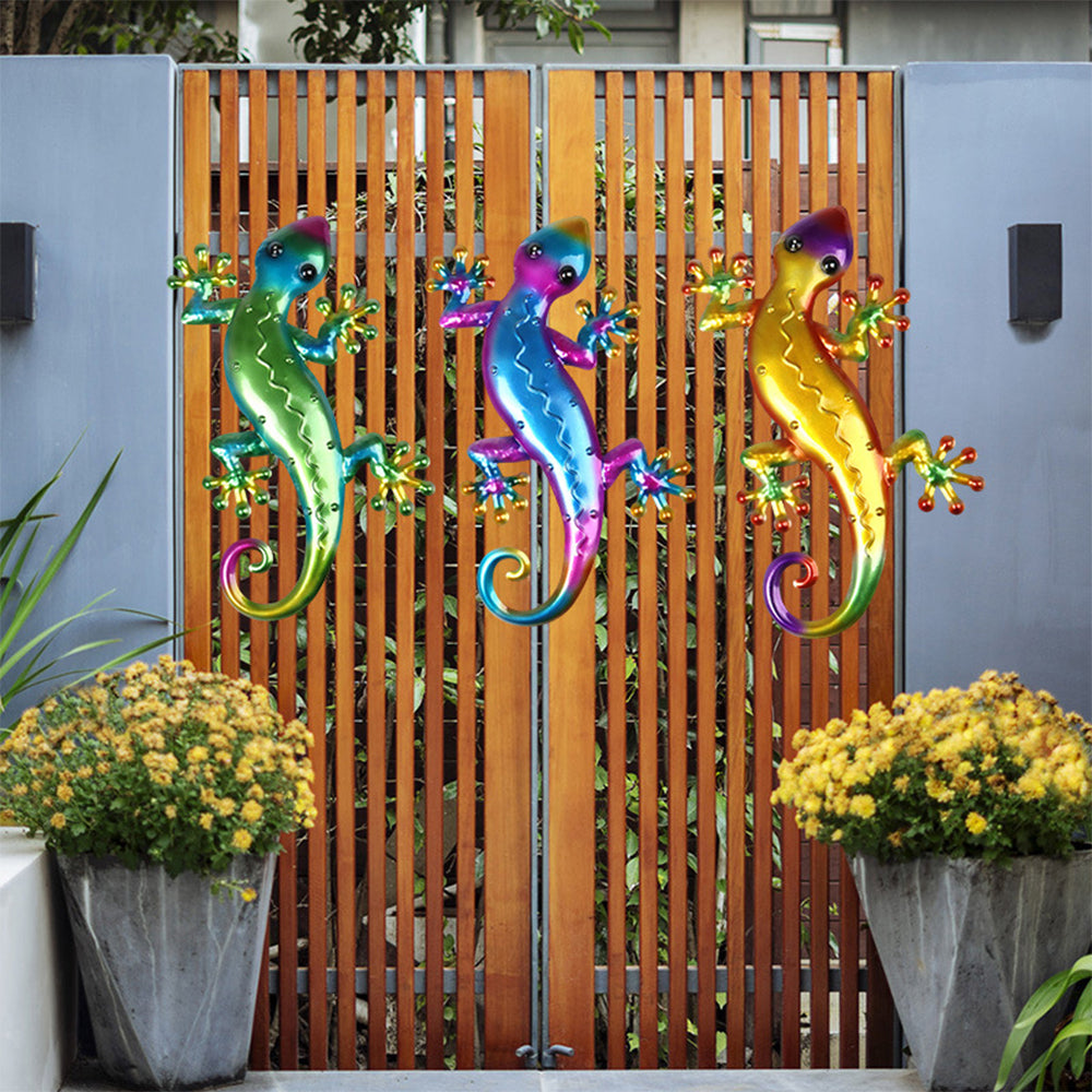 3Pcs Vivid Fake Lizard Metal Wall Hanging Wall Sculpture