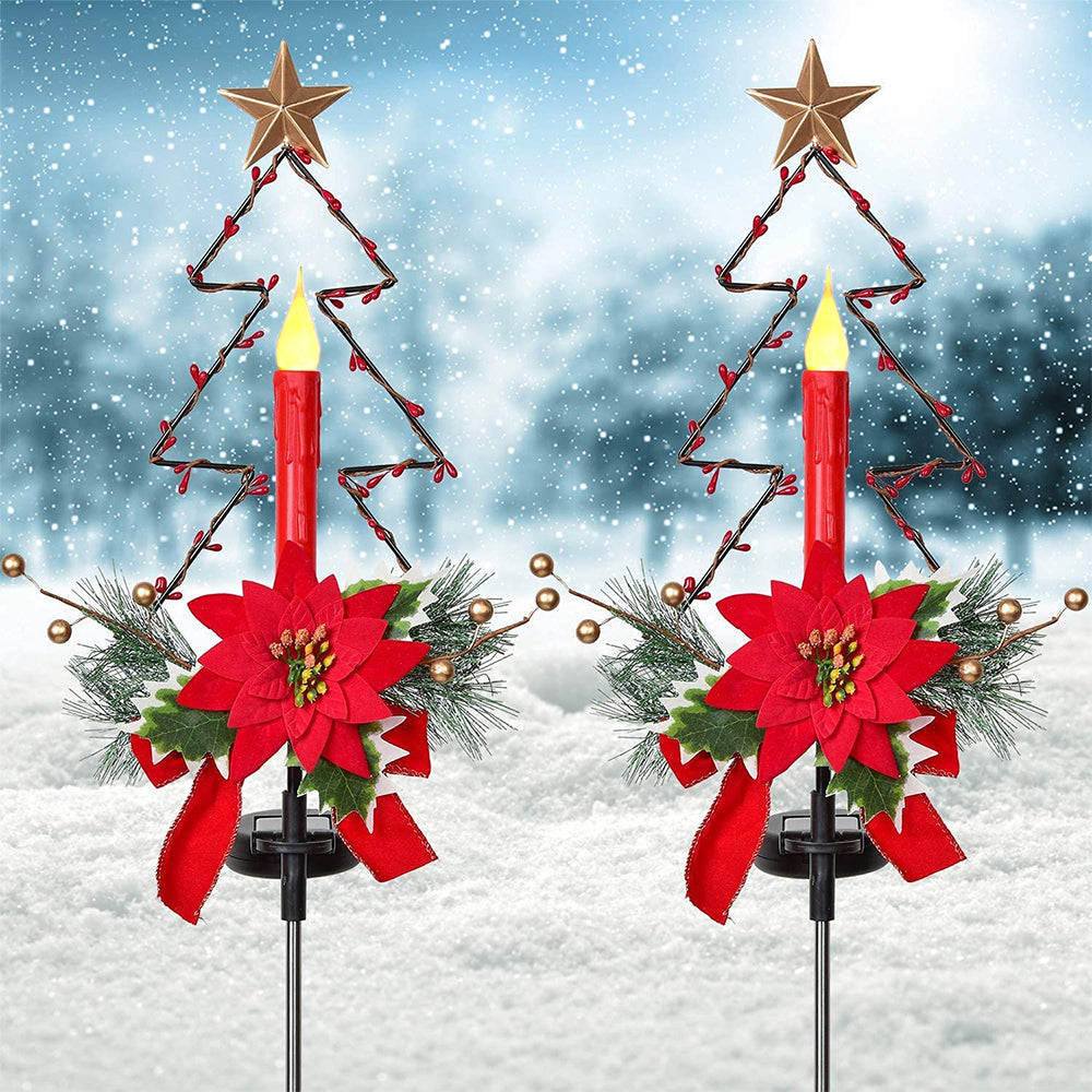 2-Pack Waterproof Metal Solar LED Christmas Decorations Pathway Lights