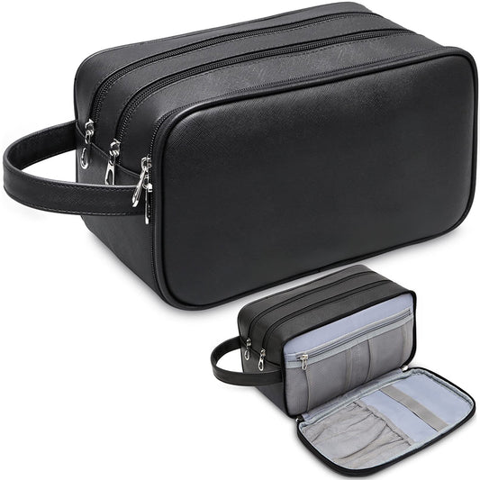Water-resistant Travel Portable PU Leather Toiletry Bag with Handle