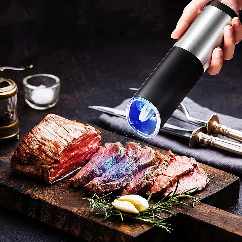 Stainless Steel Gravity Automatic Sensor Salt and Pepper Grinder with LED Light