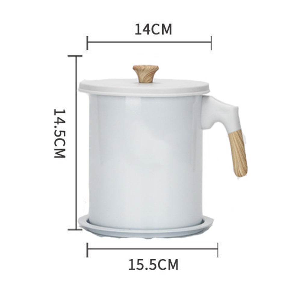 1.4L/1.7L Strainer Oil Storage Container with Coaster Tray Dishwasher Security Oil Keeper-White