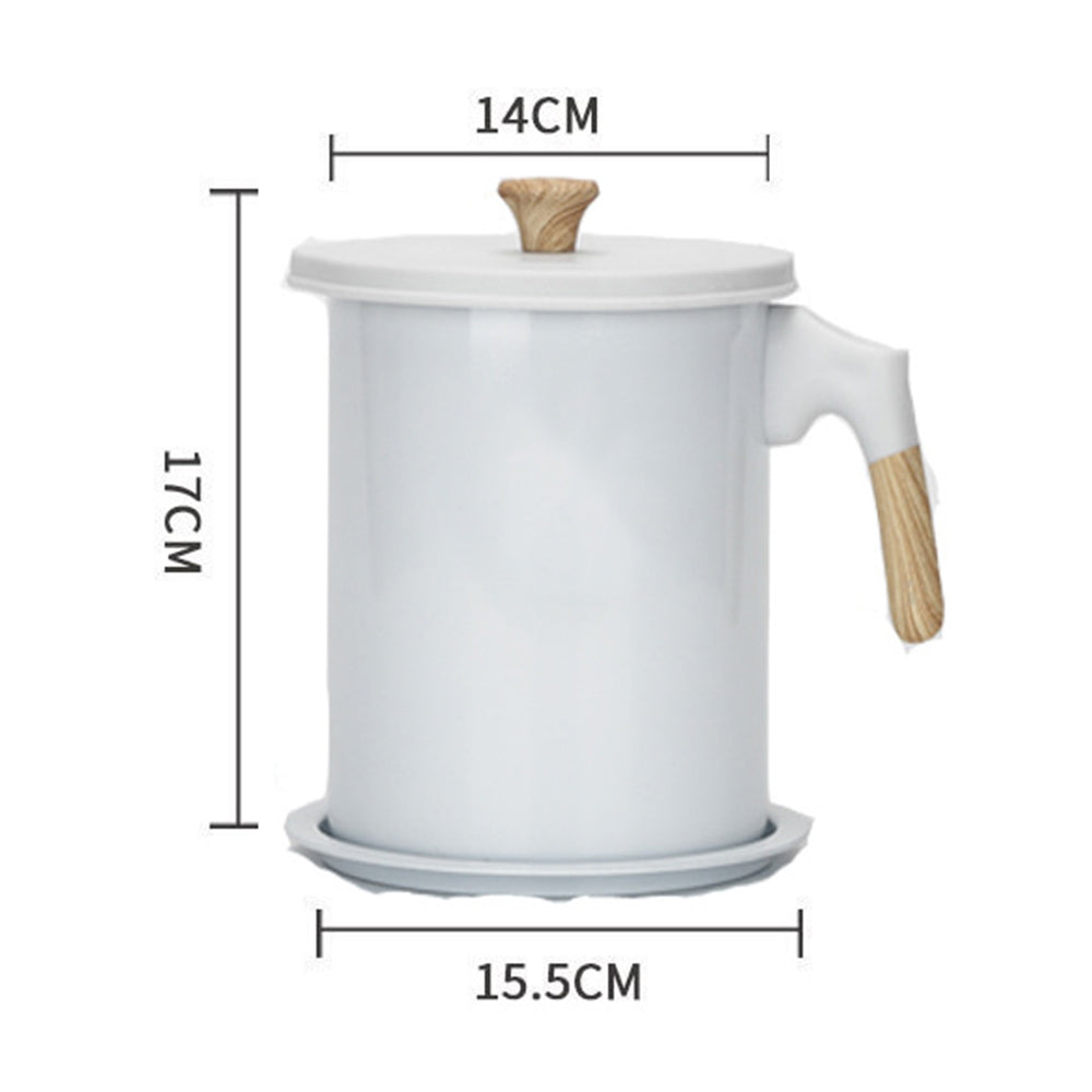 1.4L/1.7L Strainer Oil Storage Container with Coaster Tray Dishwasher Security Oil Keeper-White