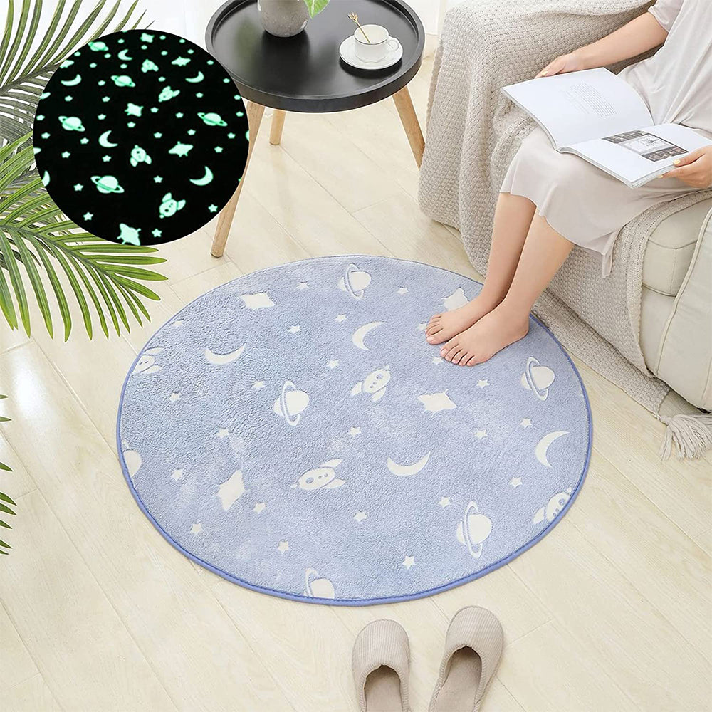 Glow in The Dark Plush Round Area Rug Fluffy Circle Mat Home Decor Bedroom