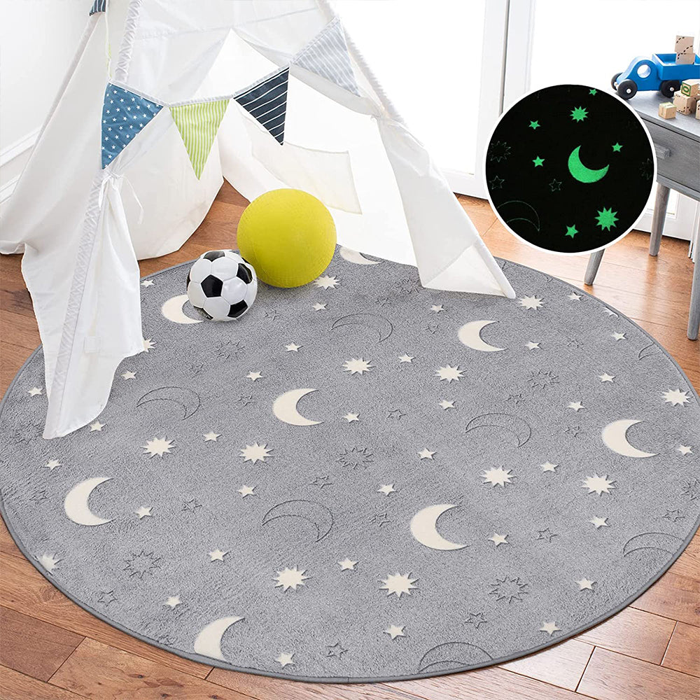 Glow in The Dark Plush Round Area Rug Fluffy Circle Mat Home Decor Bedroom