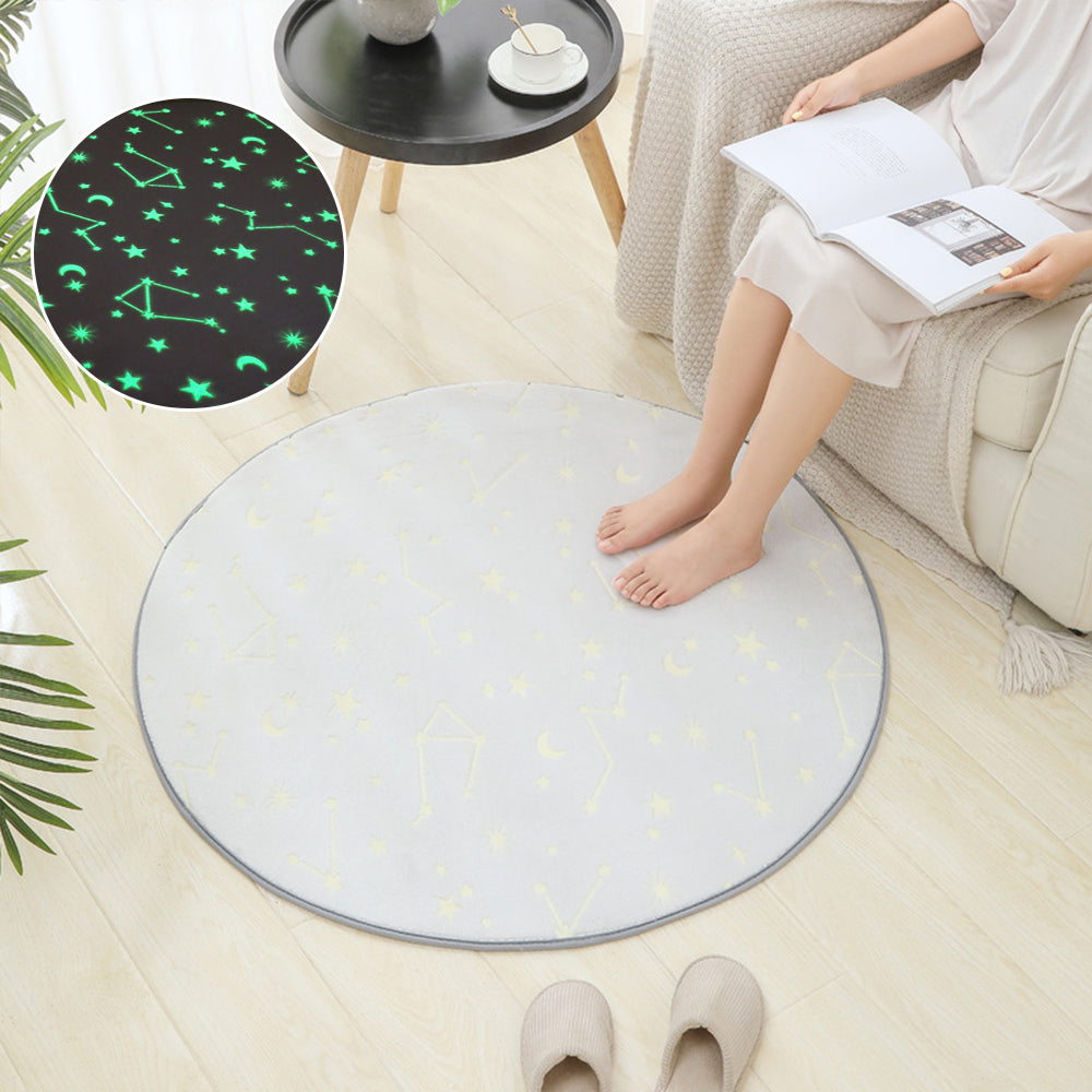 Glow in The Dark Plush Round Area Rug Fluffy Circle Mat Home Decor Bedroom