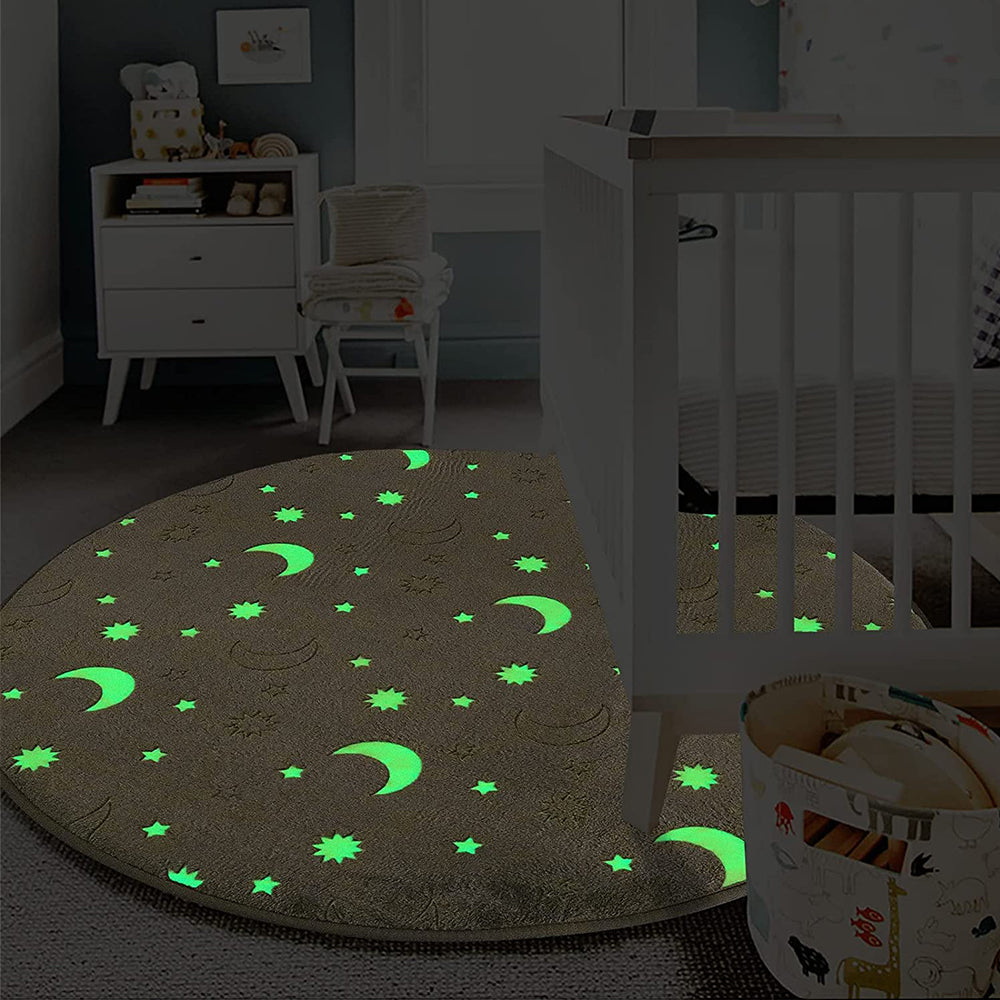 Glow in The Dark Plush Round Area Rug Fluffy Circle Mat Home Decor Bedroom