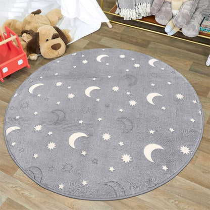 Glow in The Dark Plush Round Area Rug Fluffy Circle Mat Home Decor Bedroom