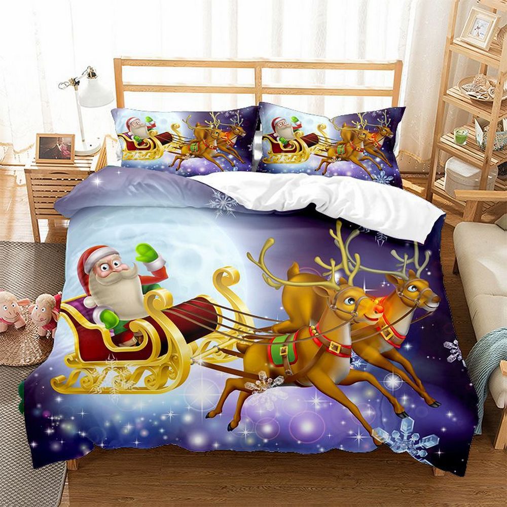 Christmas 3pcs Bedding Set Double Queen King Size Quilt Cover Pillowcases Set-Style 1