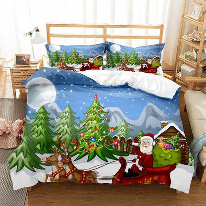 Christmas 3pcs Bedding Set Double Queen King Size Quilt Cover Pillowcases Set-Style 2