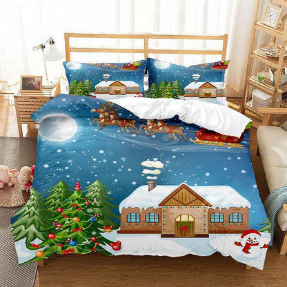 Christmas 3pcs Bedding Set Double Queen King Size Quilt Cover Pillowcases Set-Style 3