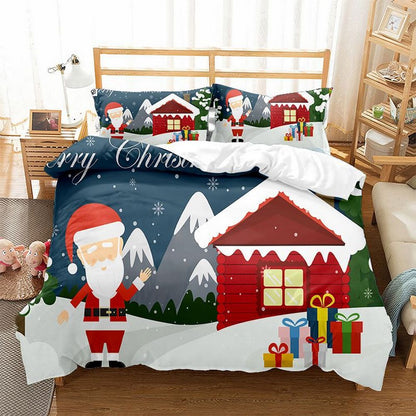 Christmas 3pcs Bedding Set Double Queen King Size Quilt Cover Pillowcases Set-Style 4