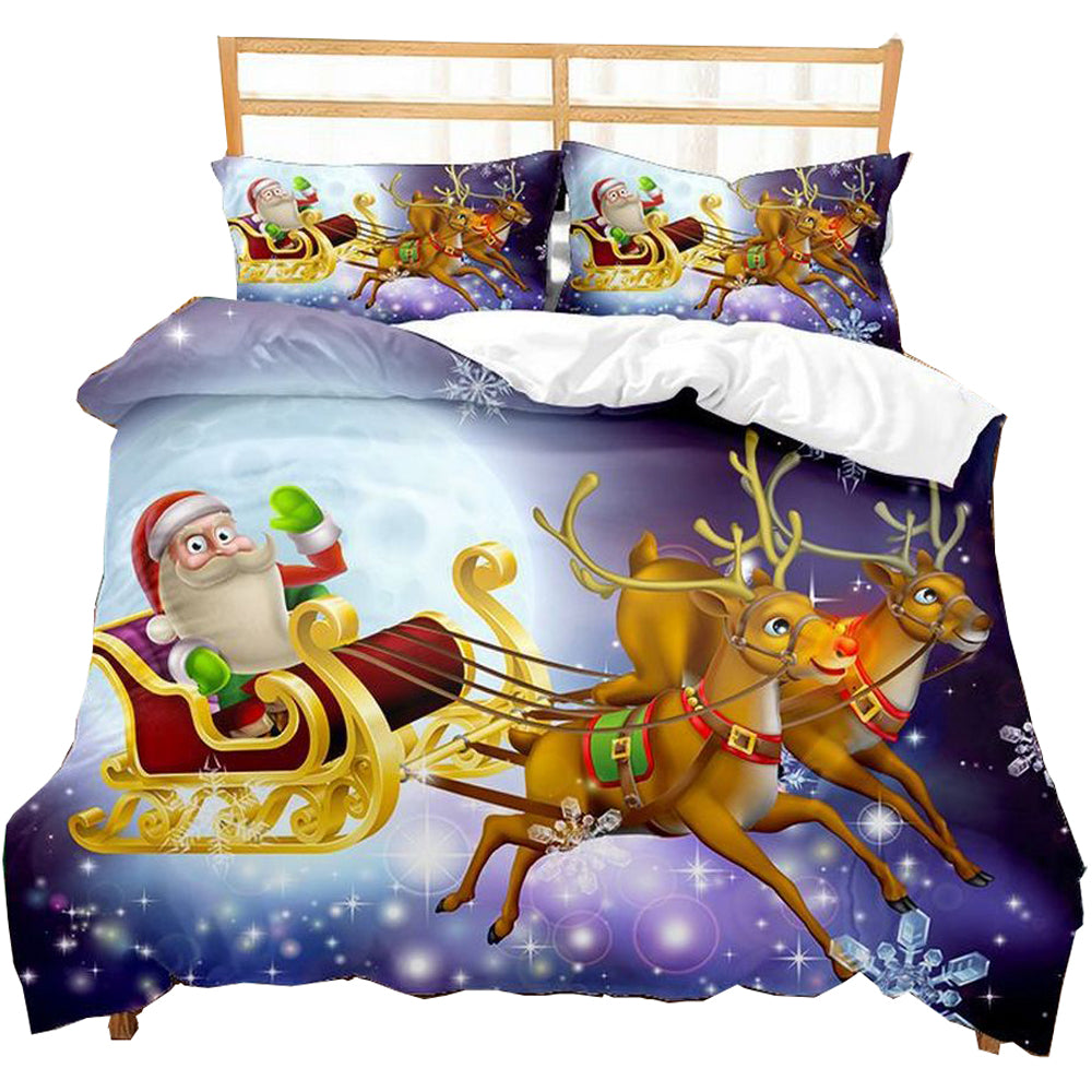 Christmas 3pcs Bedding Set Double Queen King Size Quilt Cover Pillowcases Set-Style 1