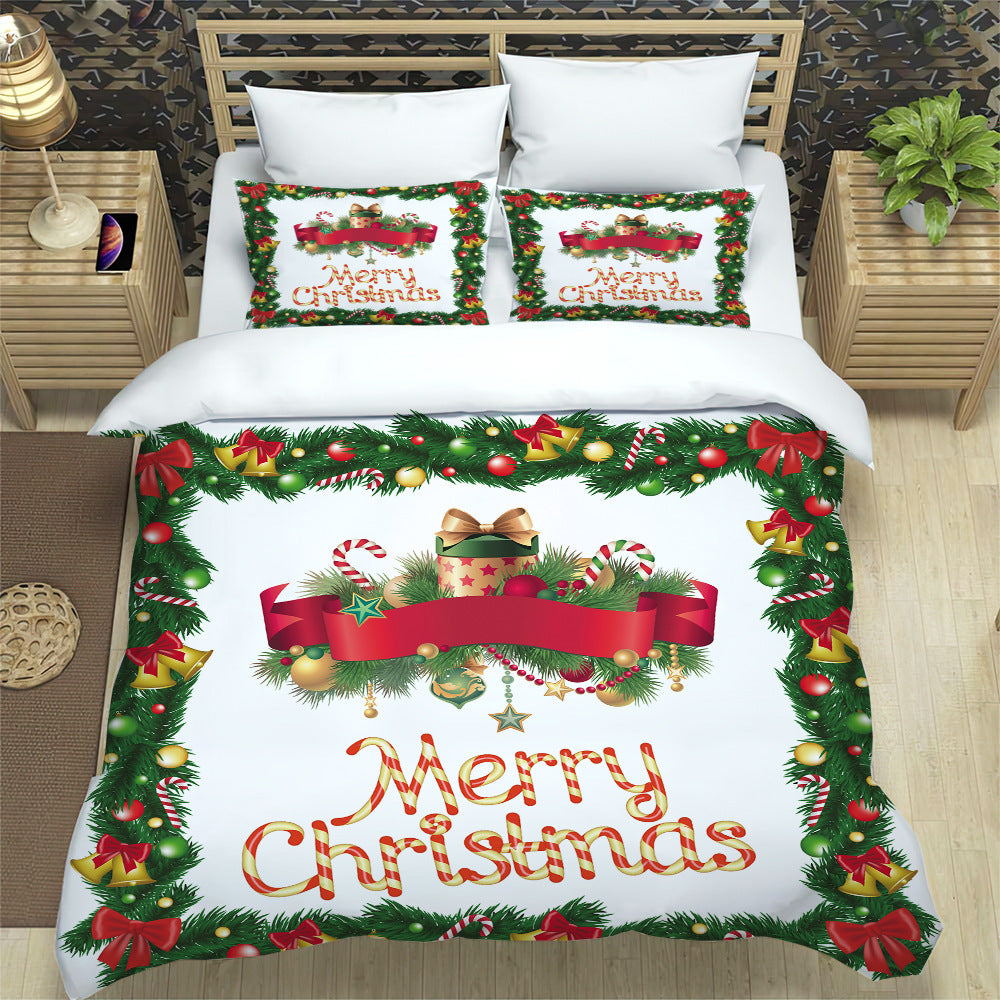 Christmas 3pcs Printed Christmas Bedding Set Double Queen King Size Quilt Cover