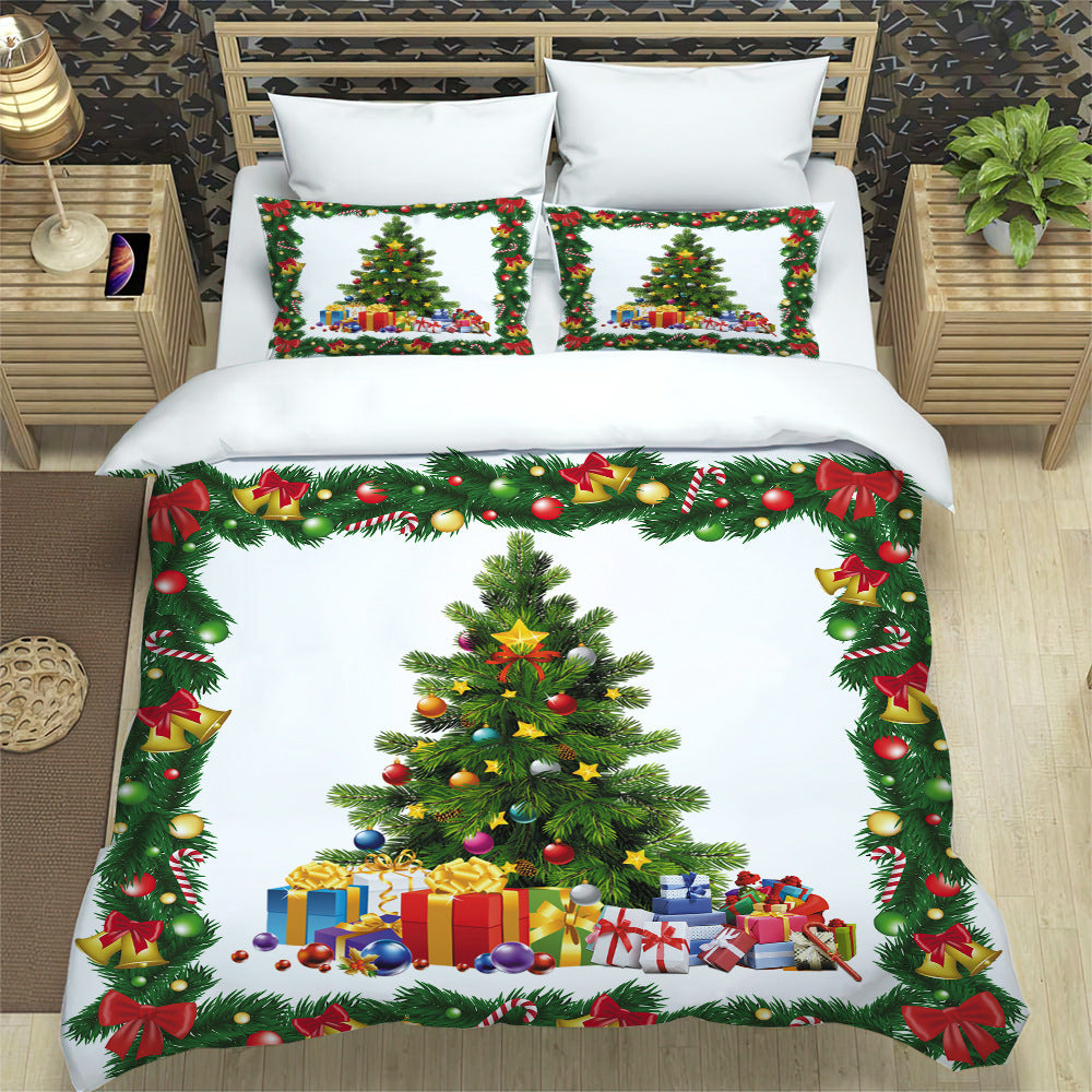 Christmas 3pcs Printed Christmas Bedding Set Double Queen King Size Quilt Cover