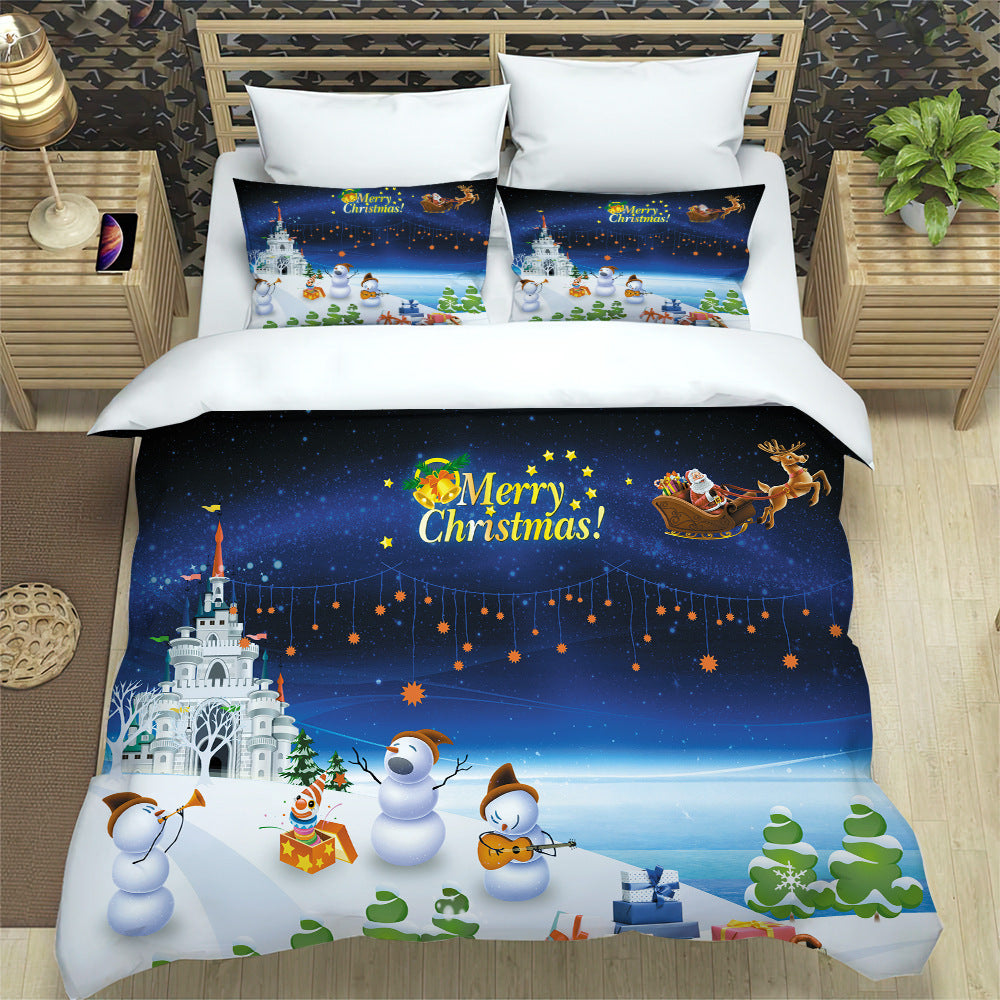 Christmas 3pcs Printed Christmas Bedding Set Double Queen King Size Quilt Cover