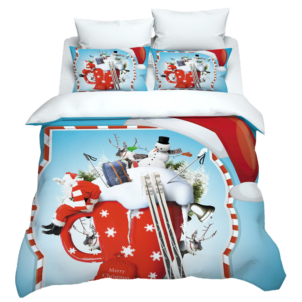 Christmas 3pcs Printed Christmas Bedding Set Double Queen King Size Quilt Cover