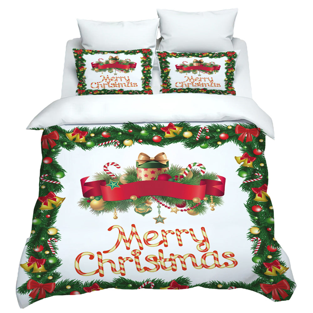 Christmas 3pcs Printed Christmas Bedding Set Double Queen King Size Quilt Cover