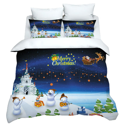 Christmas 3pcs Printed Christmas Bedding Set Double Queen King Size Quilt Cover