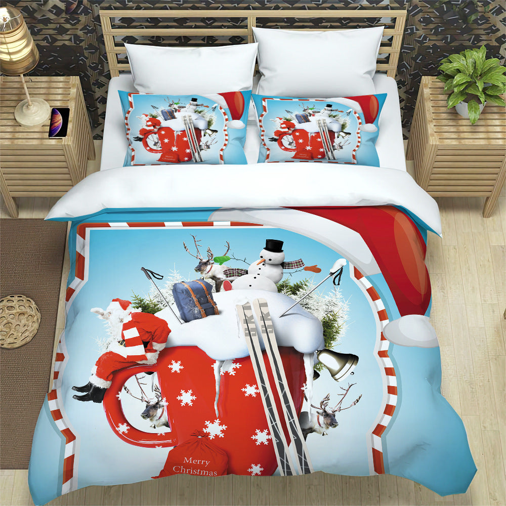 Christmas 3pcs Printed Christmas Bedding Set Double Queen King Size Quilt Cover