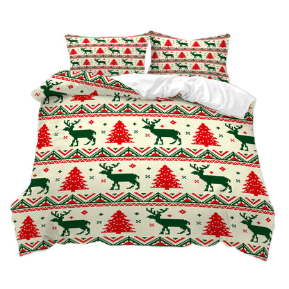 Christmas 3pcs Bedding Set Double Queen King Size Quilt Cover Pillowcases Set-Green and Red