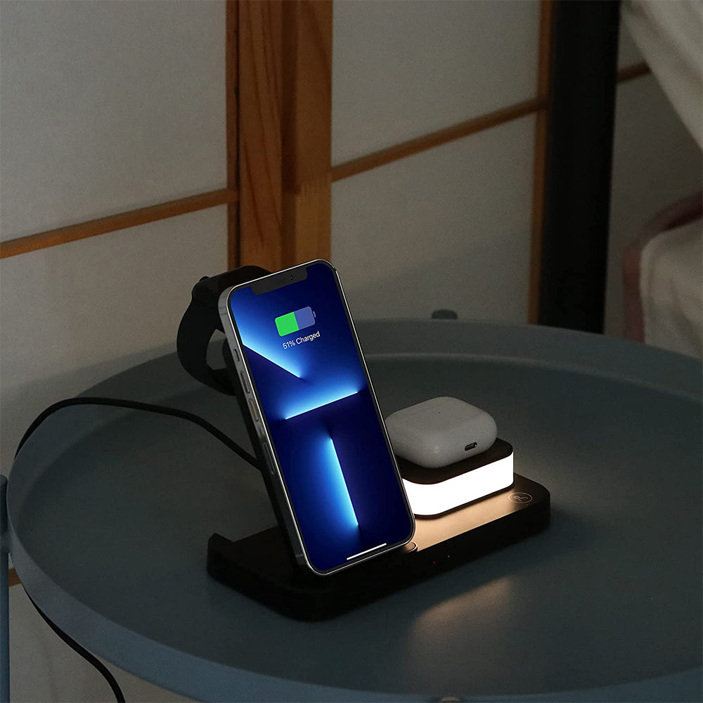 4 in 1 Folding  USB Plug Wireless Charger with Touch Lamp for Phone Apple Watch Airpods