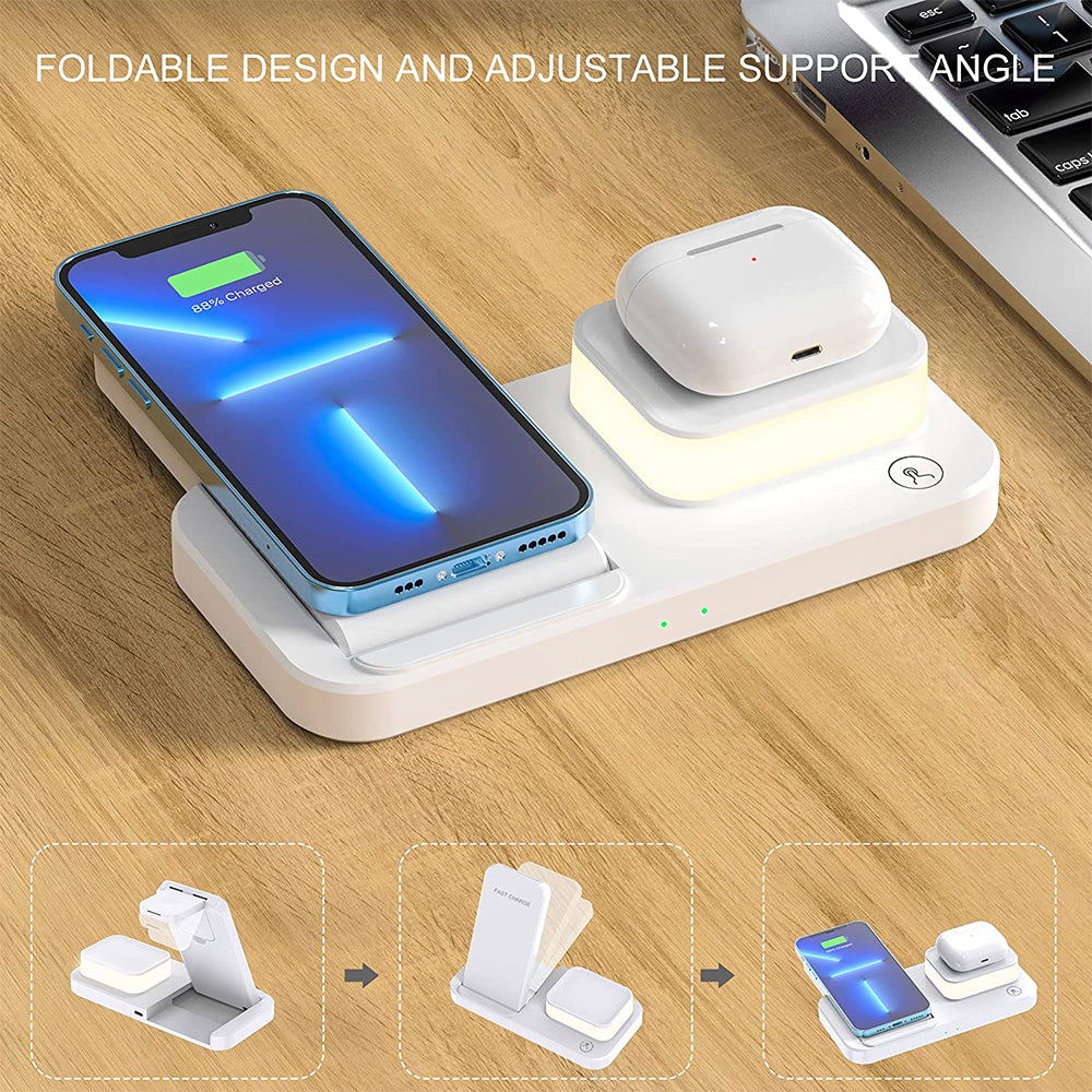 4 in 1 Folding  USB Plug Wireless Charger with Touch Lamp for Phone Apple Watch Airpods