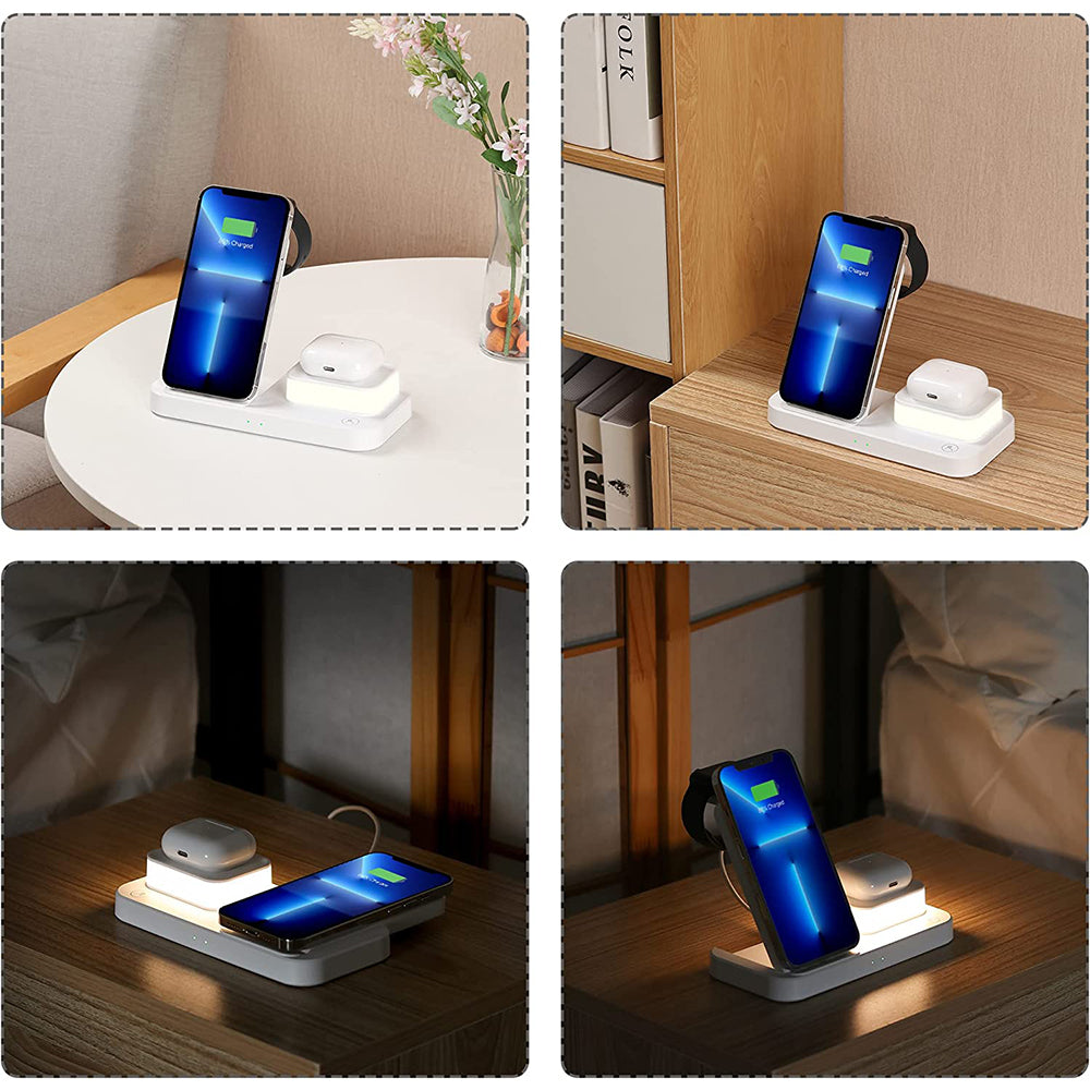 4 in 1 Folding  USB Plug Wireless Charger with Touch Lamp for Phone Apple Watch Airpods