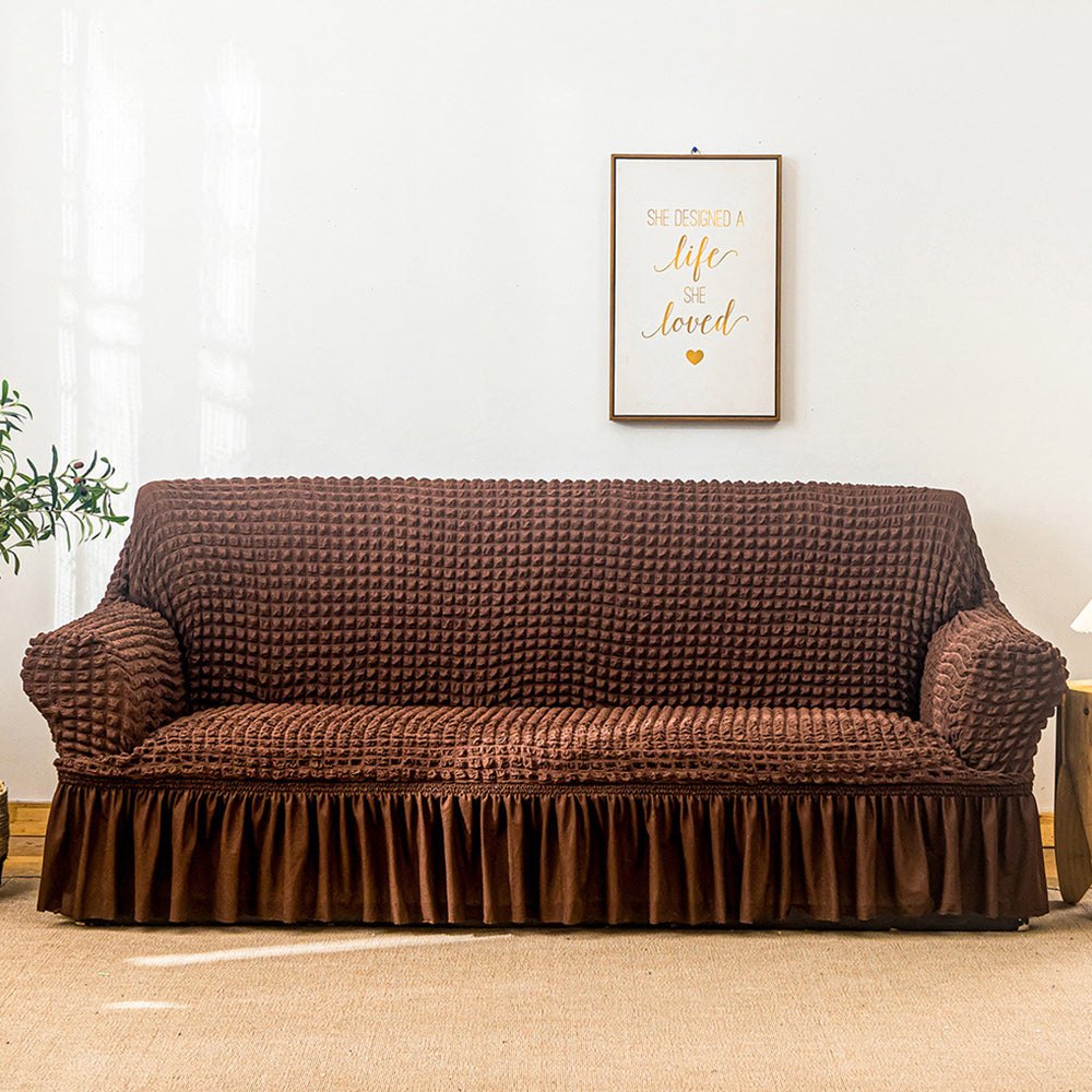 Seersucker Sofa Cover with Skirt Stretch Anti-dirty Slipcovers