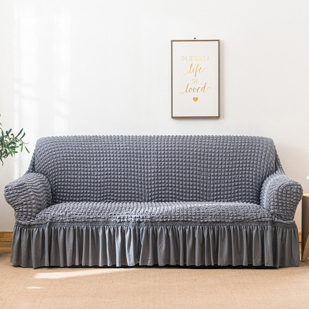 Seersucker Sofa Cover with Skirt Stretch Anti-dirty Slipcovers