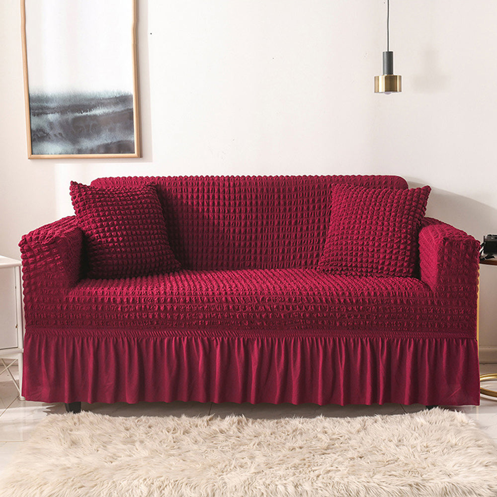 Seersucker Sofa Cover with Skirt Stretch Anti-dirty Slipcovers