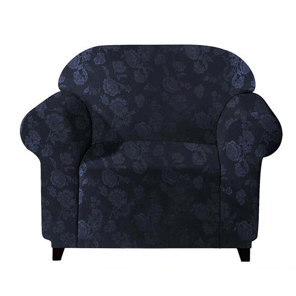 Vintage Embossed Flower Sofa Cover Stretch Chair Couch Slipcovers-Dark Blue