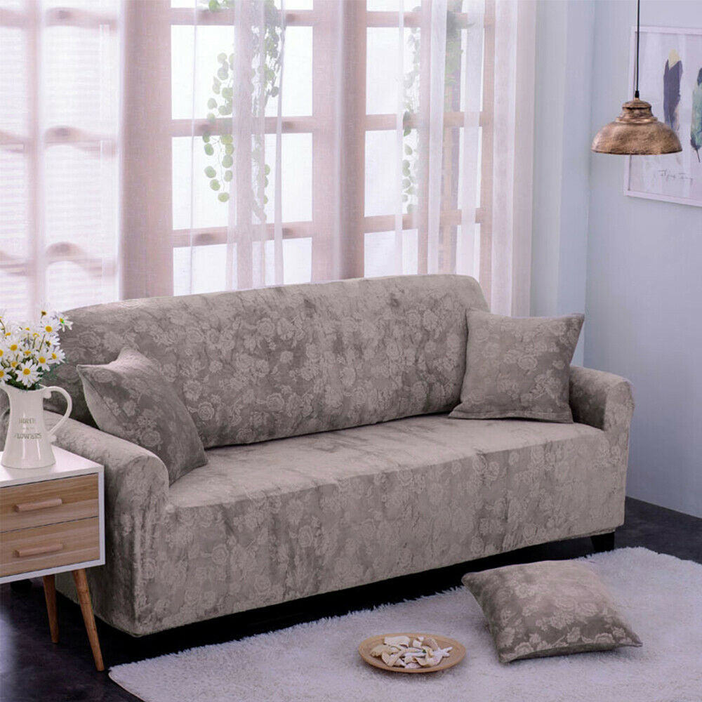 Vintage Embossed Flower Sofa Cover Stretch Chair Couch Slipcovers-Grey