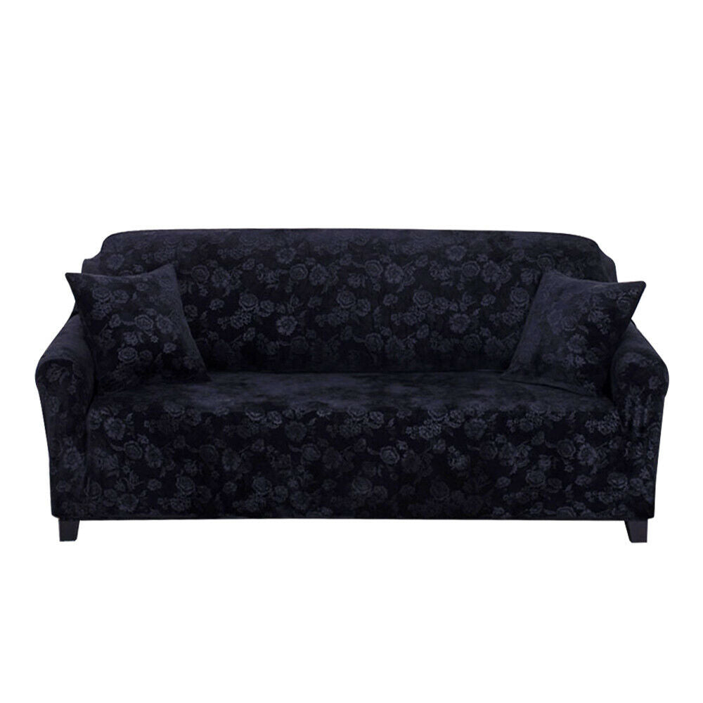 Vintage Embossed Flower Sofa Cover Stretch Chair Couch Slipcovers-Black