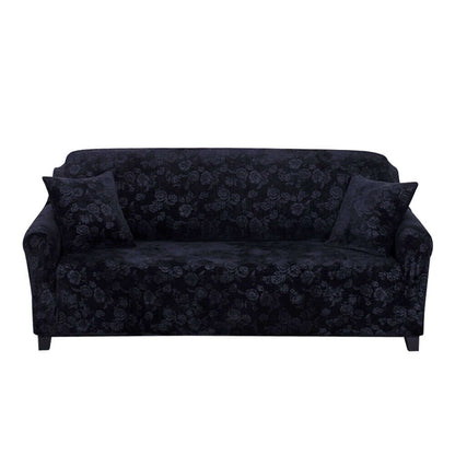 Vintage Embossed Flower Sofa Cover Stretch Chair Couch Slipcovers-Black