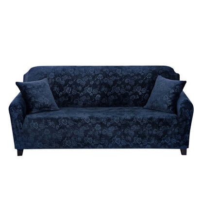 Vintage Embossed Flower Sofa Cover Stretch Chair Couch Slipcovers-Dark Blue