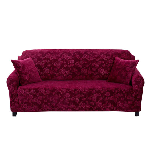 Vintage Embossed Flower Sofa Cover Stretch Chair Couch Slipcovers-Wine Red