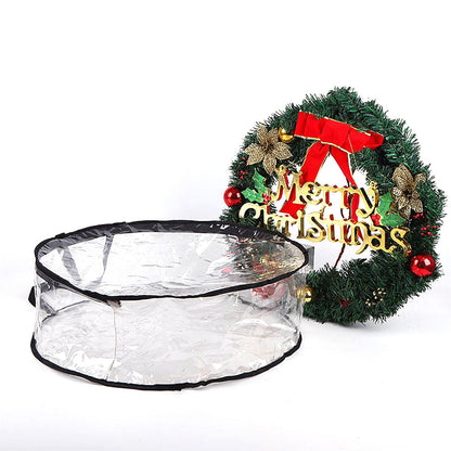 Round Transparent PVC Christmas Wreath Packaging Bag Organizer-Black