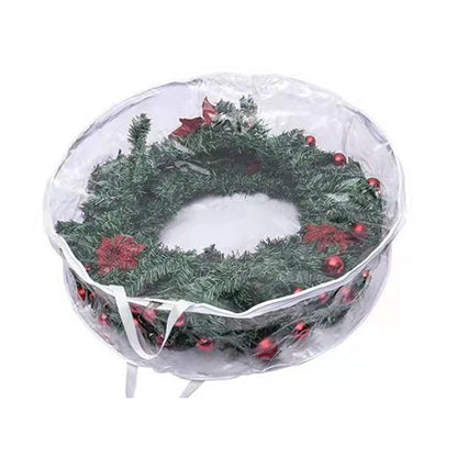 Round Transparent PVC Christmas Wreath Packaging Bag Organizer-Transparent