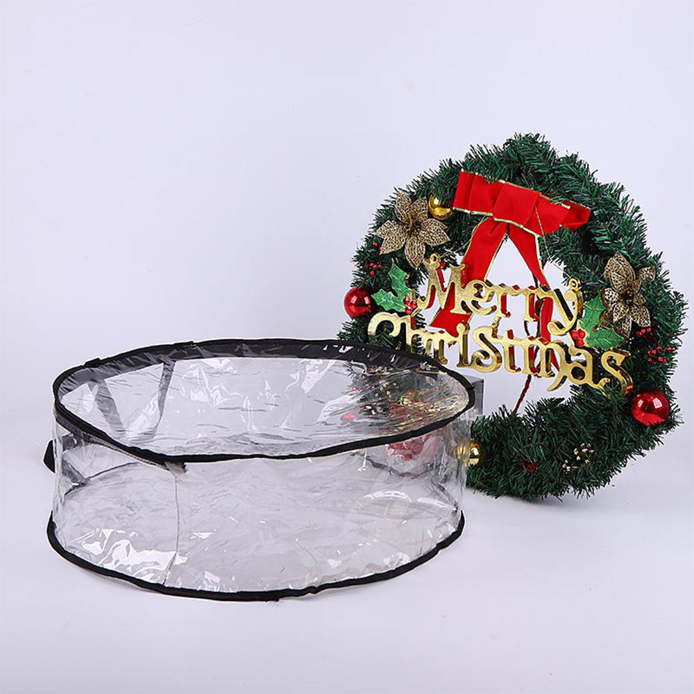 Round Transparent PVC Christmas Wreath Packaging Bag Organizer-Black